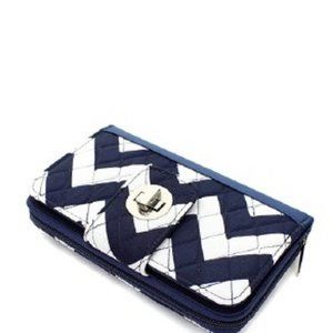 New microfiber twist lock wallet navychevron